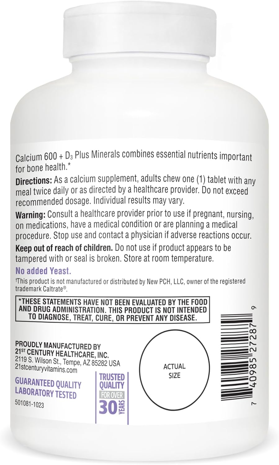 21st Century Calcium 600 mg +D Plus Minerals Chewable Tablets, 75 Count
