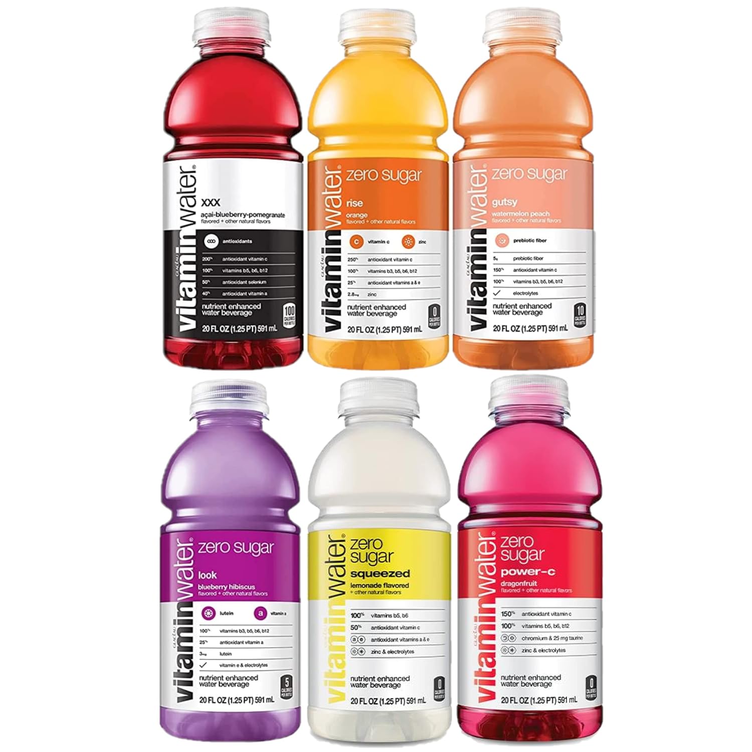 Vitamin Water Zero Sugar | Tasters Edition 6 Pack, 20oz Bottles. Vitamin Water Variety - with Bay Area Marketplace Napkins