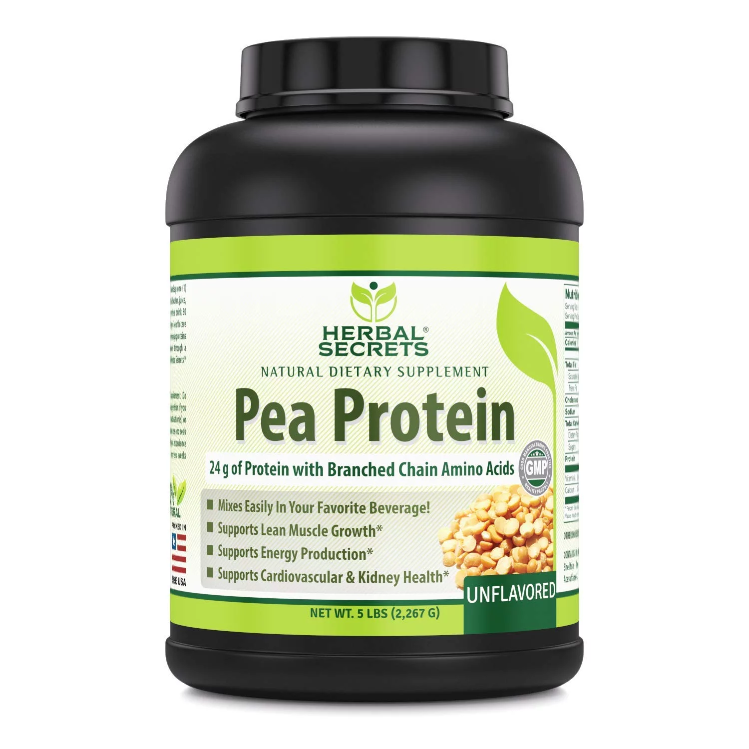 Herbal Secrets Pea Protein Powder - 5 Lbs (Non-GMO) Unflavored - Supports Lean Mass Muscle - Supports Energy Production - Supports Cardiovascular & Kidney Health*
