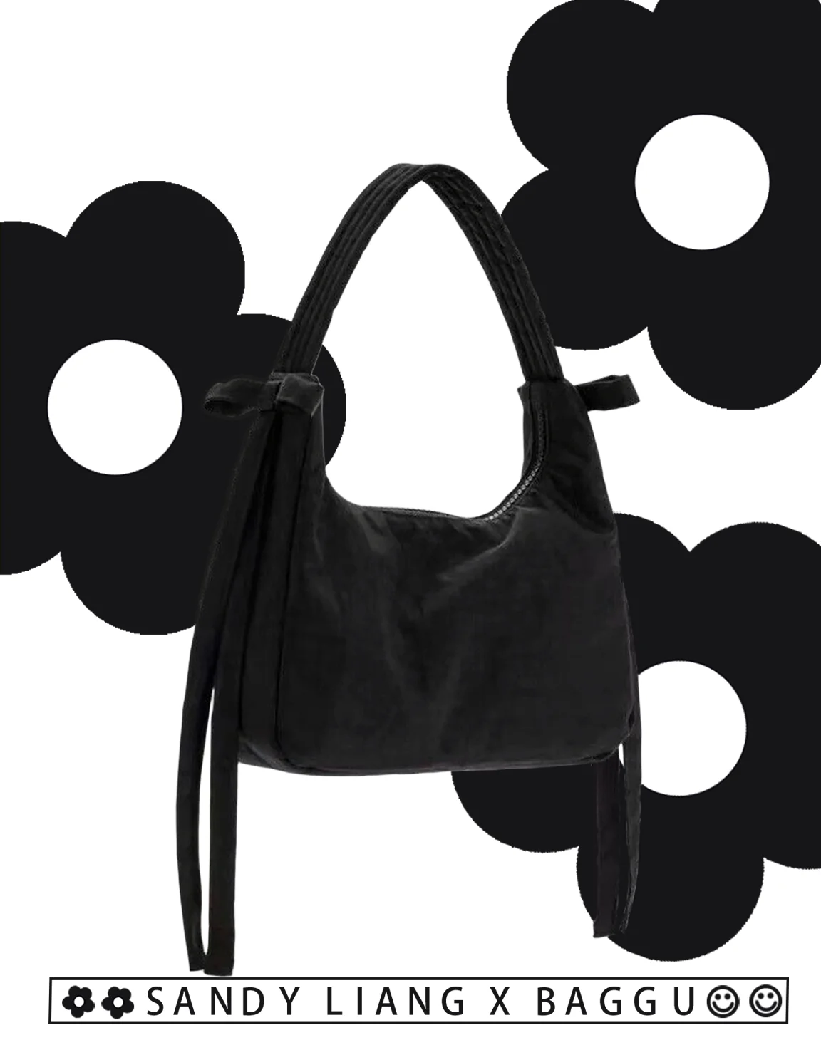 BAGGU x Sandy Liang Mini Bow Women's Designer Bags Nylon Handbag-BLACK
