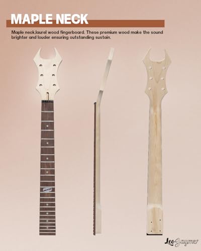 Leo Jaymz DIY Single Cut Electric Guitar Kits with Mahogany Body and Neck - Rosewood Fingerboard and All Components Included (LP Hollow)