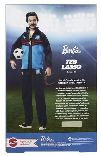 Barbie Signature Fashion Doll, Ted Lasso Wearing Blue Tracksuit with AFC Richmond Logo, Collectible in Displayable Packaging