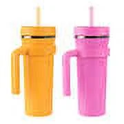 ThermoFlask 32oz Insulated Standard Straw Tumbler with Handles, 2-pack (Pink & Yellow)