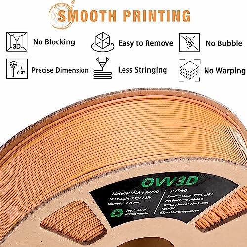 OVV3D Wood 3D Printer Filament Bundle - Wood PLA Filament 1.75mm, 200g x 4 Pack (Walnut, Oak, Cherry, Teak)