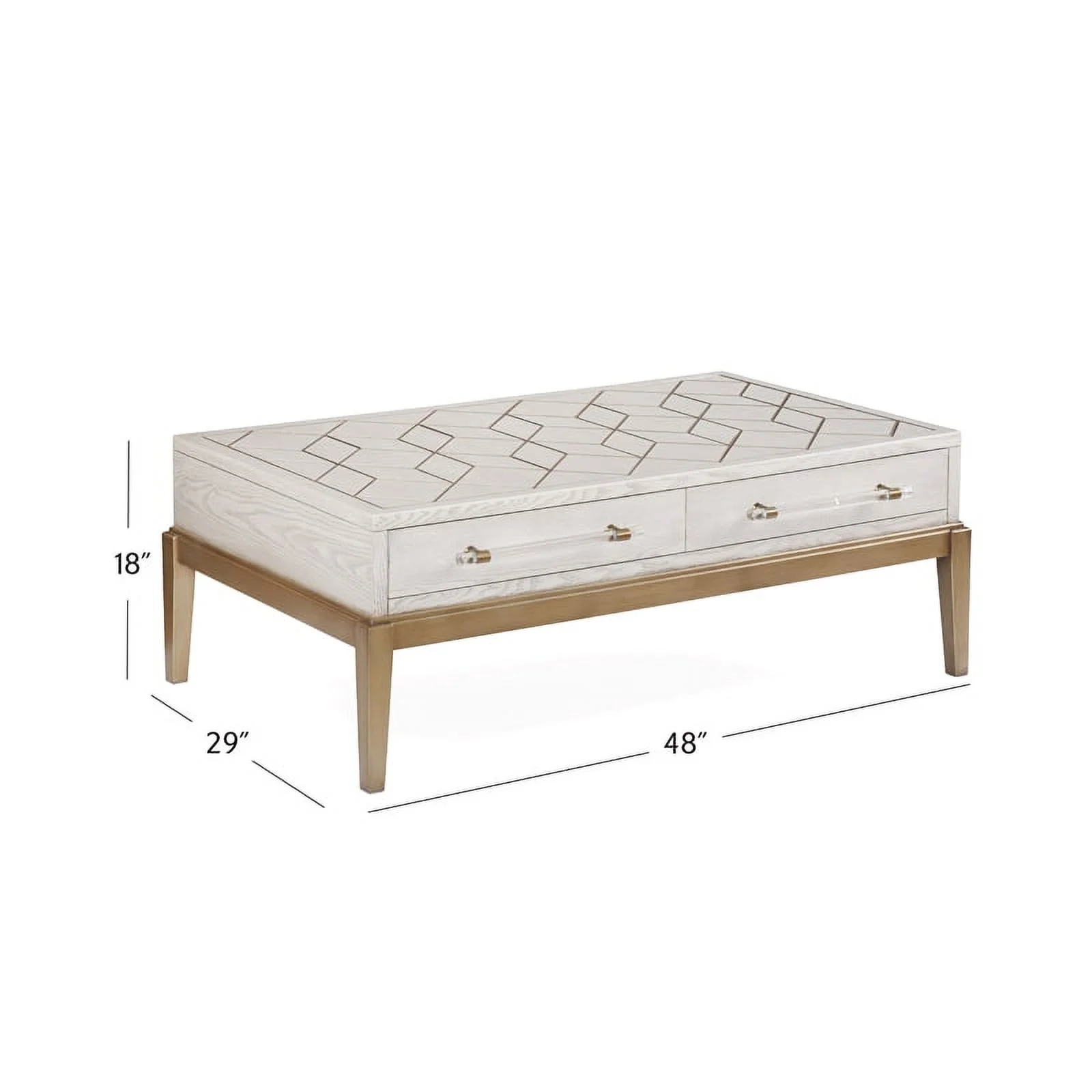 Perrine Soft White Wooden Cocktail Table with Gold and Acrylic Accents