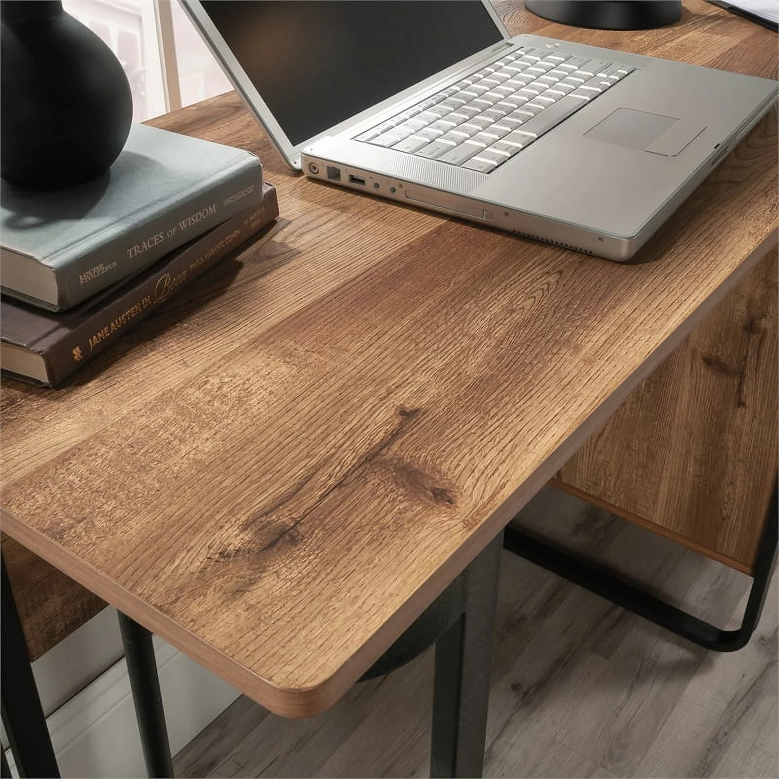 UrbanPro Modern Engineered Wood and Metal Desk in Etched Oak