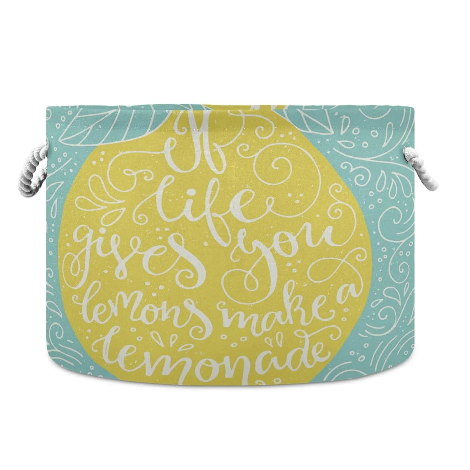 Wellsay Lemon Fruit Quote Greeting Storage Basket Gift Baskets Large Collapsible Laundry Hamper with Handle, 20x20x14 in