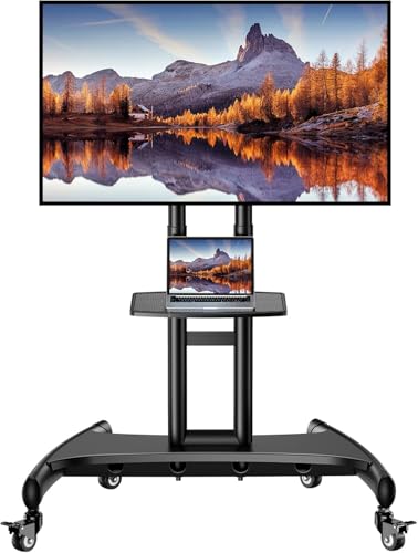 Perlegear Mobile TV Cart for 32-82 Inch Flat/Curved LED/LCD/OLED TVs Rolling TV Stand with Height Adjustable Shelf Max VESA 600x400mm up to 100lbs- Outdoor TV Stand Trolley with Wheels PGTVMC05-1