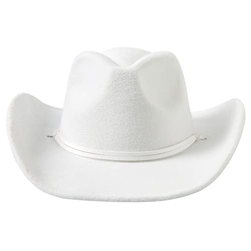Lanzom Women Men Retro Felt Wide Brim Western Cowboy Cowgirl Hat Dress Up Hat with Wind Lanyard