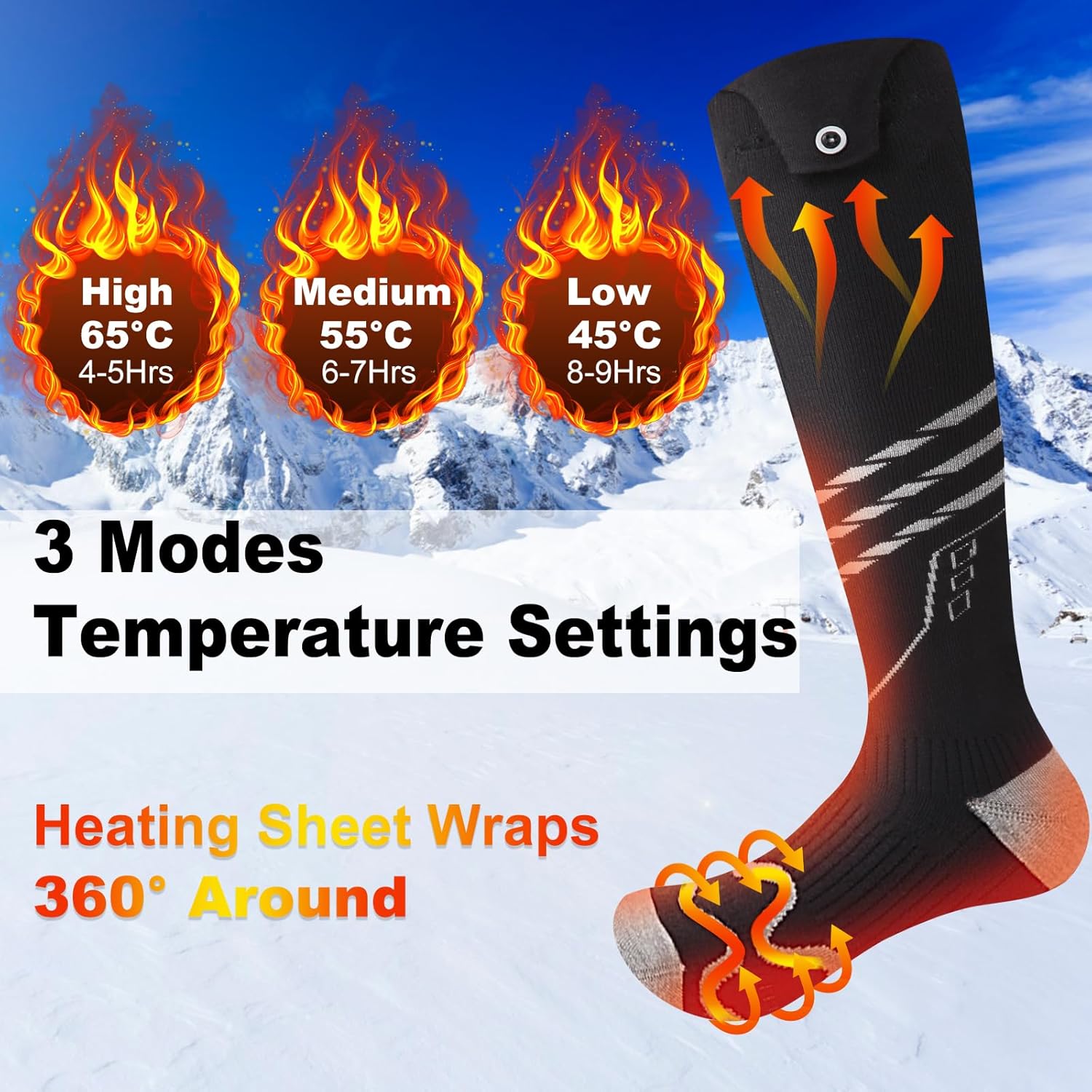 Rechargeable Heated Socks for Women and Men, Electrical Heating Socks with 4500mAh Battery 3 Adjustable Temperature for Outdoor Riding Camping Hiking Motorcycle Skiing