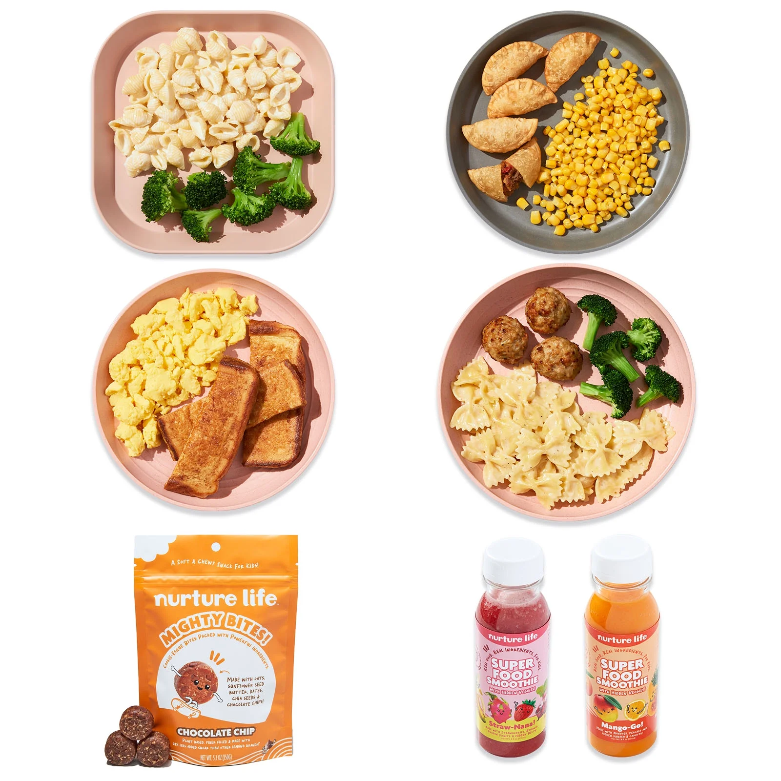 Nurture Life Toddler & Kid Food Sampler: 4 Kids Meals (including Mac & Cheese with Hidden Cauli), 2 Smoothies & a Snack, Organic Focus