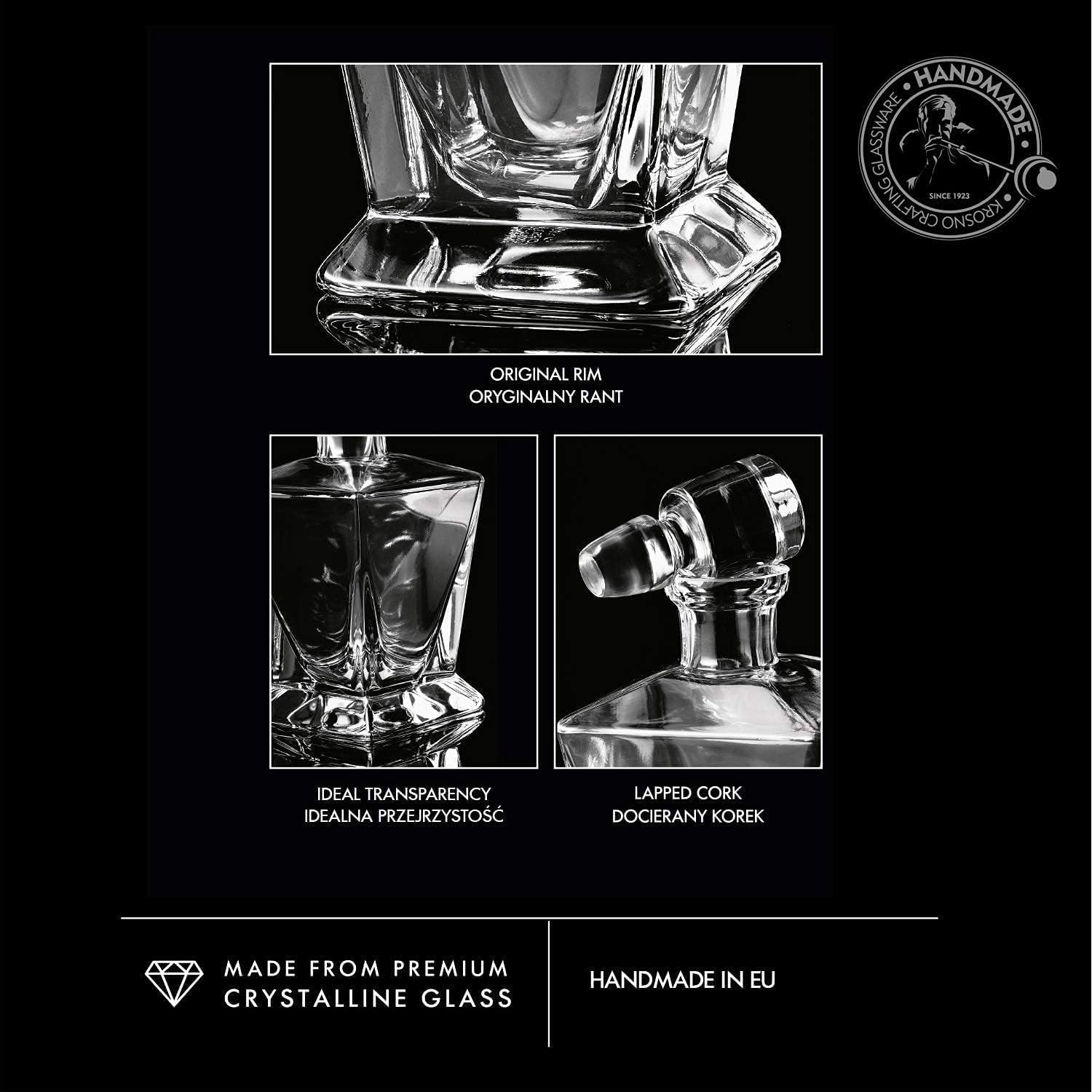 Krosno Whiskey Decanter Carafe with Stopper | 25.4 oz | Caro Collection | Home Restaurants Parties | Gift Idea Wedding Bar Mitzvah | Made in Europe