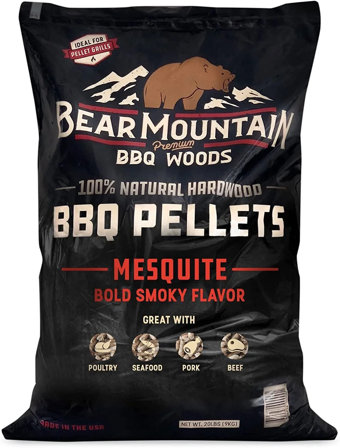 Bear Mountain BBQ FK17 Premium 20 Pounds All Natural Hardwood Mesquite BBQ Hardwood Smoker Pellets for Outdoor Electric Grilling and Smokers 4 Pack