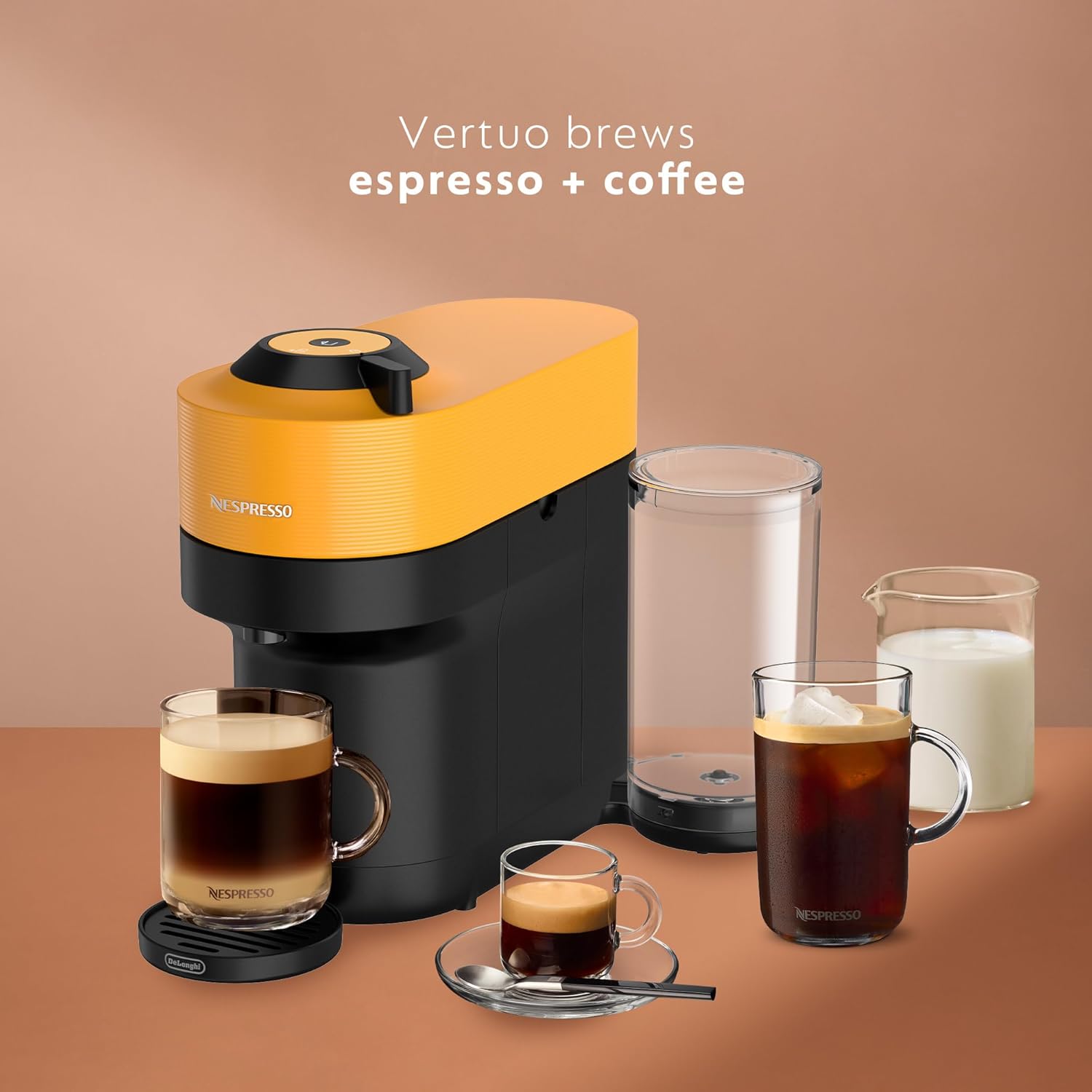 Nespresso Vertuo Pop+ by De'Longhi with Aeroccino, Mango Yellow