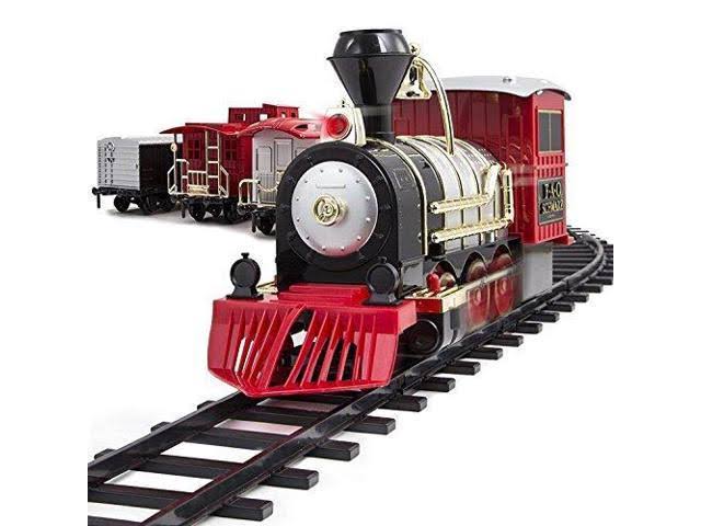 Fao Schwarz 1006832 Classic Motorized Train Set, Complete Toy Set with Engine, Cargo, 18' of Modular Tracks, Red/ Black, Pack of 30