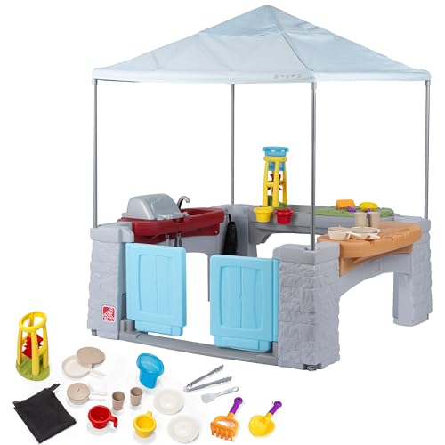 Step2 All Around Playtime Patio with Canopy Playset – Shaded Outdoor Playhouse for Kids with Realistic, Interactive Features, Room for Multiple Toddlers to Play – Dimensions: 60