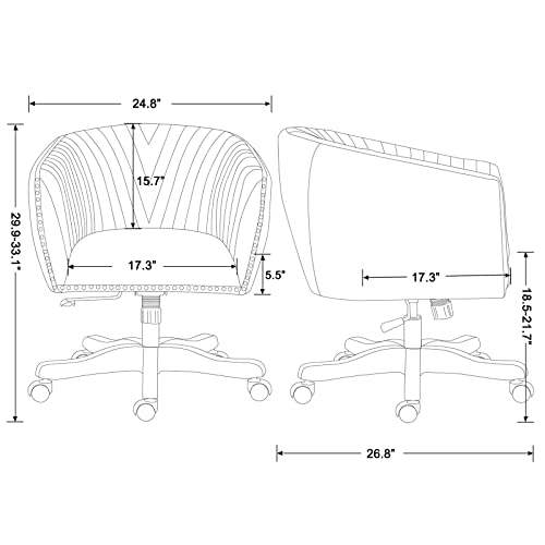 Beige Faux Leather Home Office Desk Chair, Upholstered Barrel Swivel Adjustable Arm Desk Chair with Nailheads, Comfy Mid-Back Study Chair with Silent Wheel for Study Office Computer