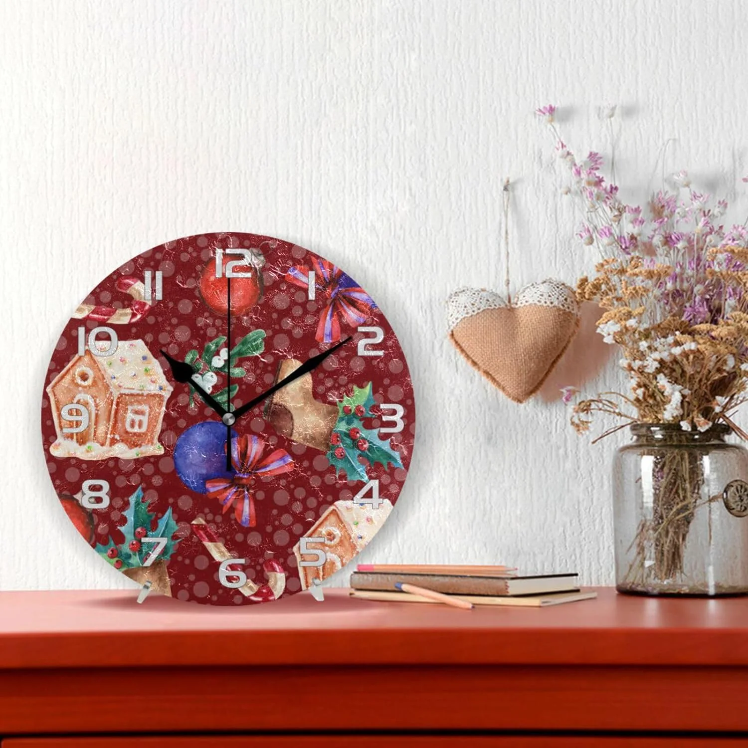 Christmas Gingerbread House Wall Clock, Silent Non Ticking Battery Operated Creative Decorative Round Clock for Kitchen, Living Room, Bathroom, Home School Office, 10 Inch
