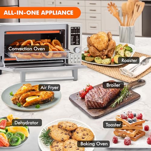 Nuwave Bravo Air Fryer Toaster Smart Oven, 10-in-1 Countertop Convection, 1800 Watts, 21-Qt Capacity, 50°-450°F Temp Controls, Top and Bottom Heater Adjustments 0%-100%, PFAS Free, Stainless Steel