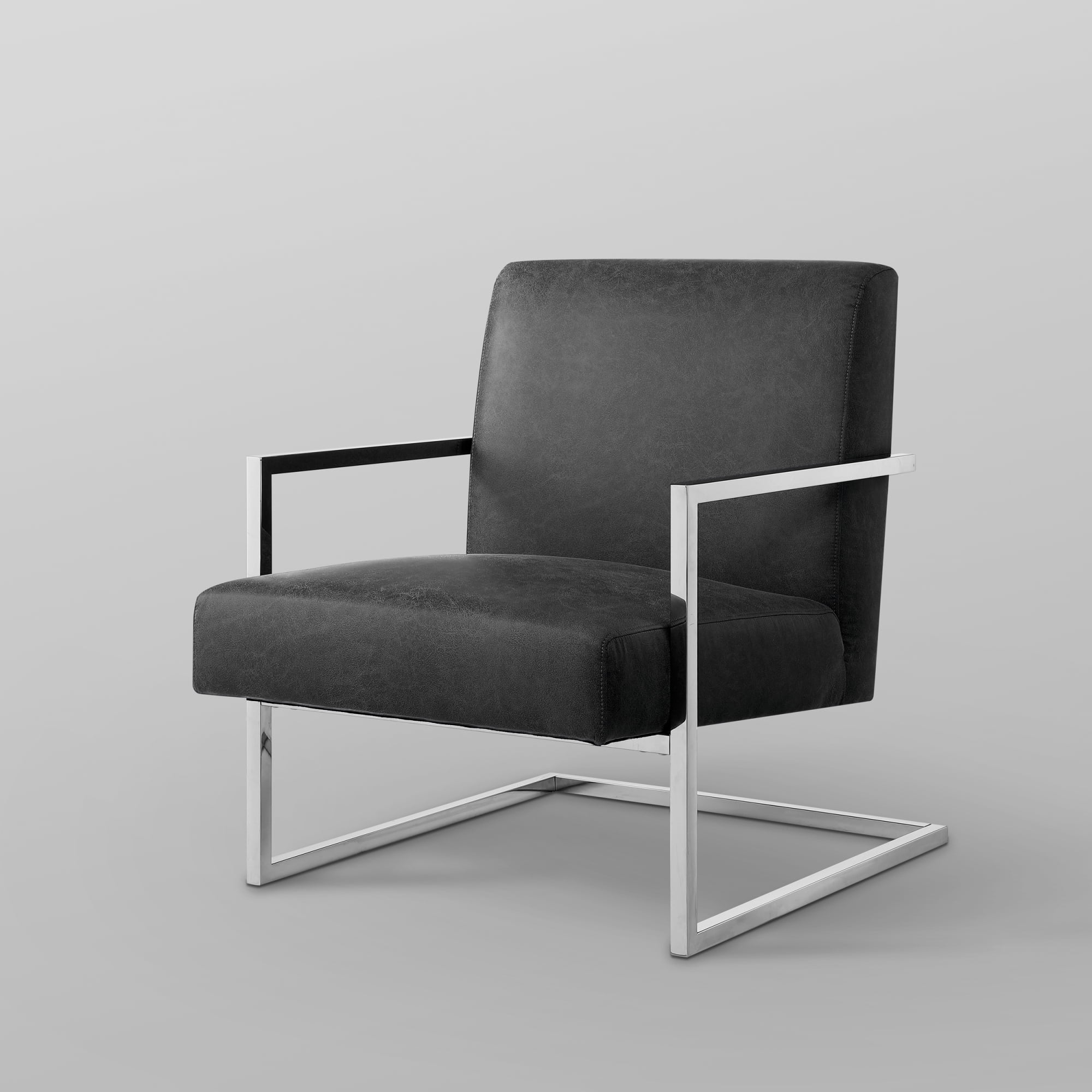 Nicole Miller Accent Chair Santana PU Leather, Charcoal/Chrome