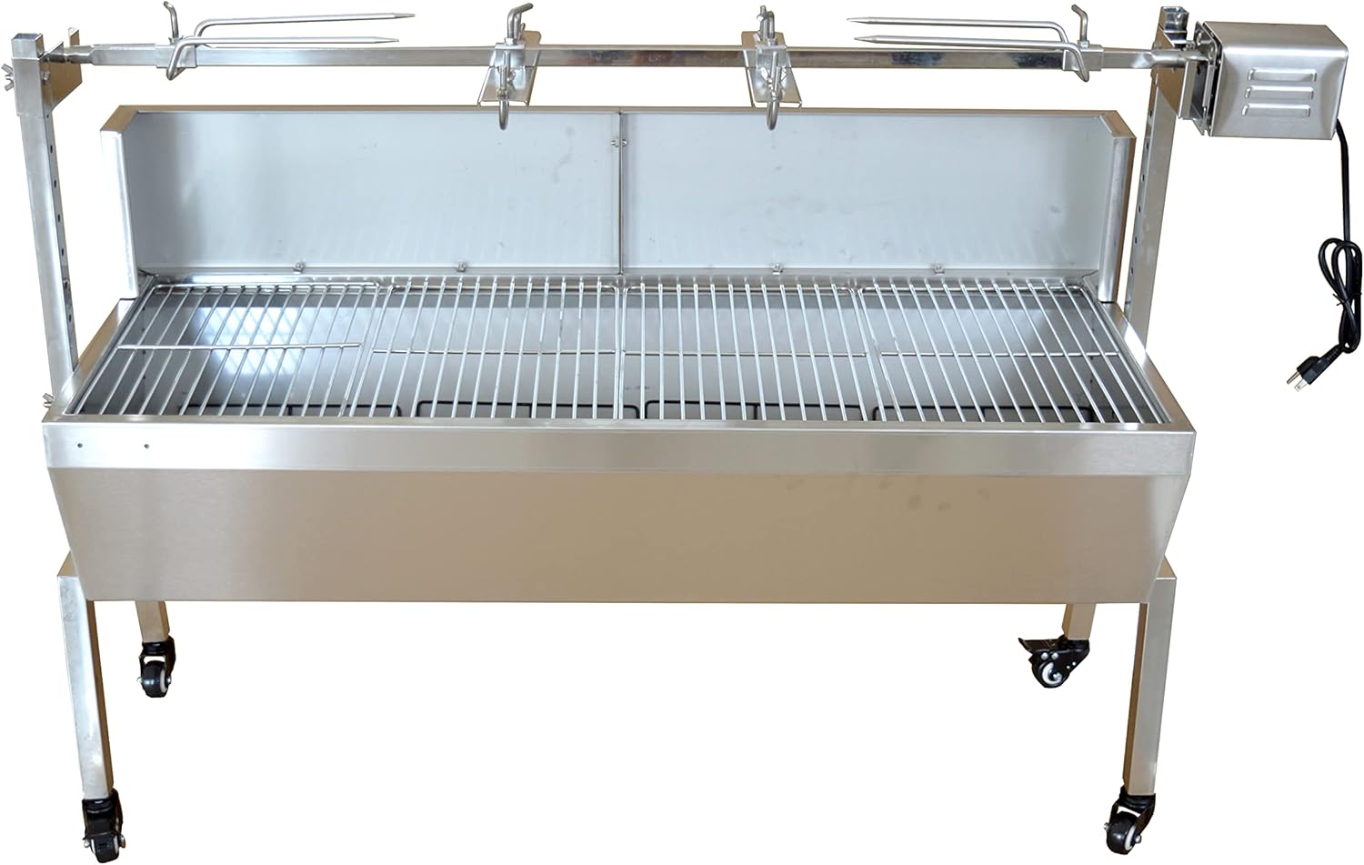 Rotisserie Grill Roaster 46 Inch Pig Grill Roaster Stainless Steel BBQ Charcoal Spit Electric Rotating Grill Lamb Spit Roaster 66lbs Capacity with Back Cover Guard