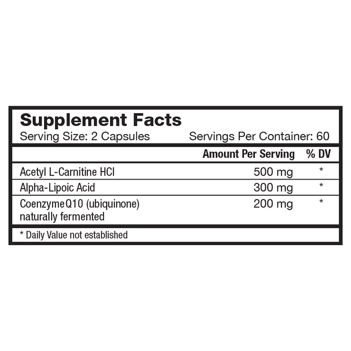 Nature's Lab CoQ10 + Alpha Lipoic Acid + Acetyl L-Carnitine HCl, 120 Vegetarian Capsules