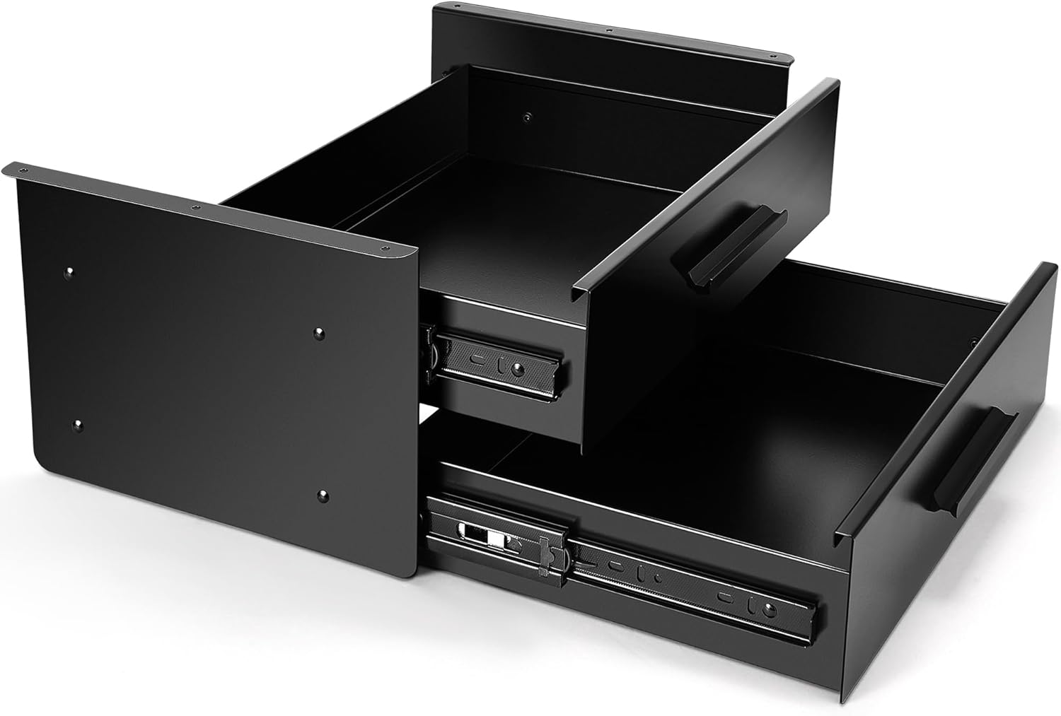 Under Desk Drawer Storage 16x12x8 Inch Pull out Dual Level Storage Organizer Mounted Metal Sliding Hidden Under Counter Drawer Vertically Stacked for Office Sit Stand Workstation, Black