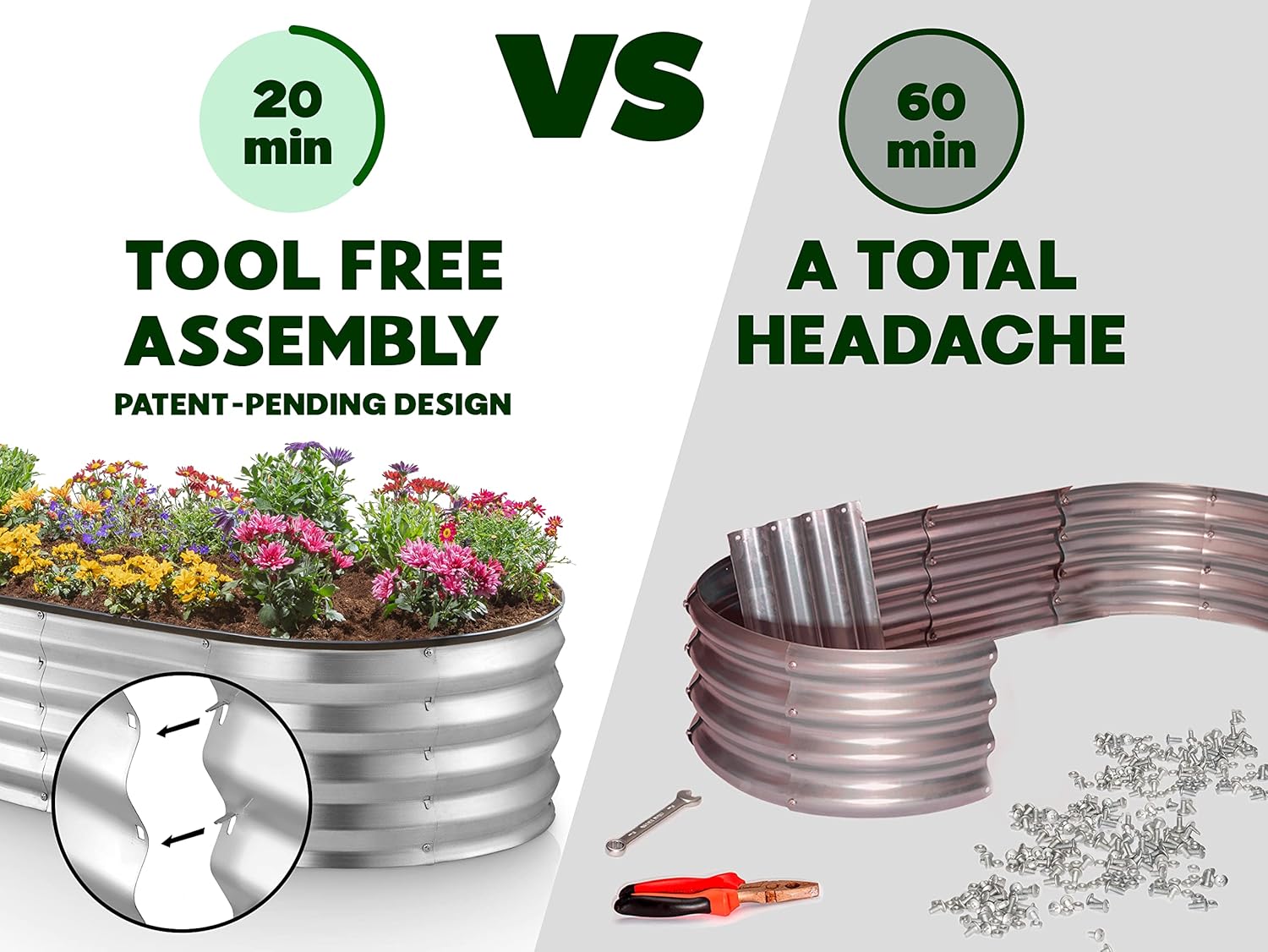 4×2×1 ft & 8×4×1 ft Galvanized Metal Raised Garden Bed for Outdoor Gardening // Easy-to-Assemble Garden Bed Kit for Vegetables and Plants // Sturdy Steel Raised Planter Box // Tool-Free Assembly