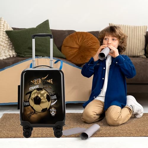 Kid’s Luggage Set 2 Piece Suitcase Set 16’’ Hardside Luggage with Spinner Wheels Girls Boys Carry on Toddler Luggage Travel Rolling Luggage Carry on Luggage Airline Approved Football