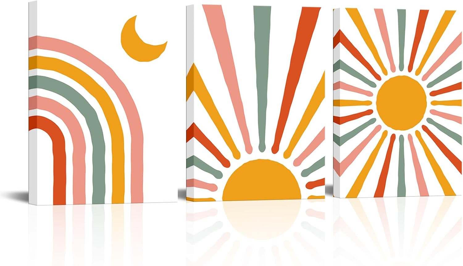 LyeArtork 3 Piece Minimalist Boho Canvas Wall Art Mid Century Modern Wall Decor Colorful Neon Geometric Sun Moon Artwork Prints Paintings for Living Room Bedroom Office Home Decor 12