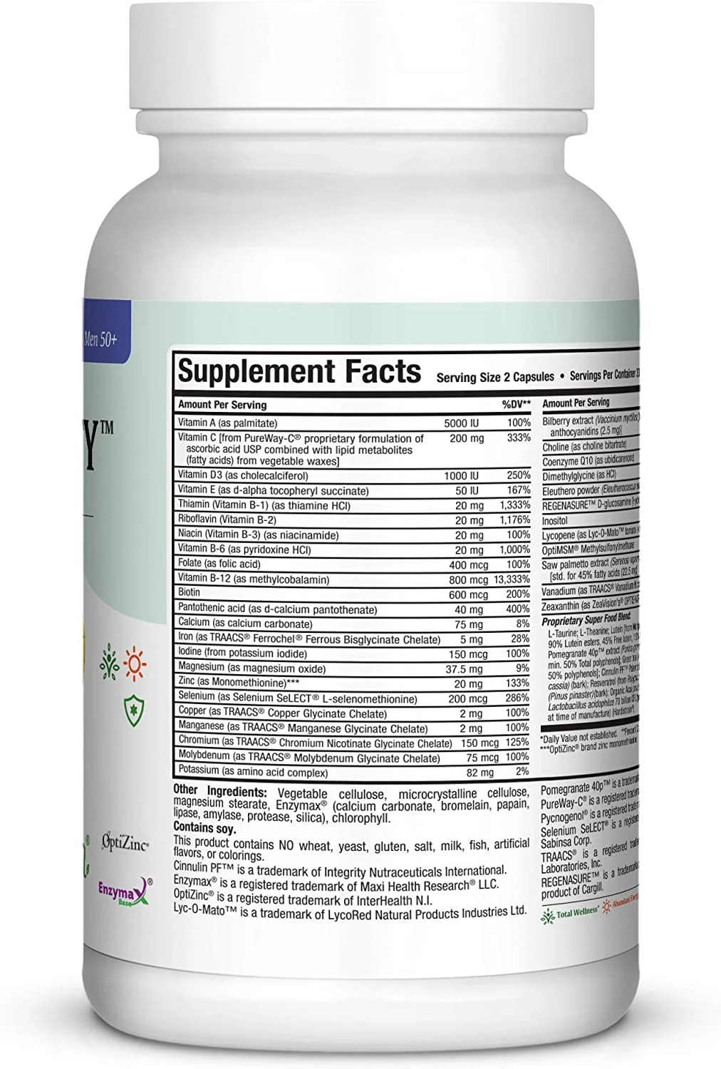 Maxi Health Kosher Maxi Longevity Multi Vitamin & Mineral for Men Over 50 - 60 Chlorphyll Capsules