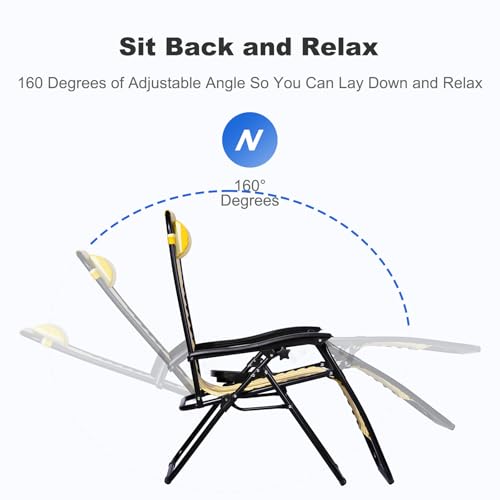 Nazhura Set of 2 Relaxing Recliners Patio Chairs Adjustable Steel Mesh Zero Gravity Lounge Chair Beach Chairs with Pillow and Cup Holder (Dark Green)