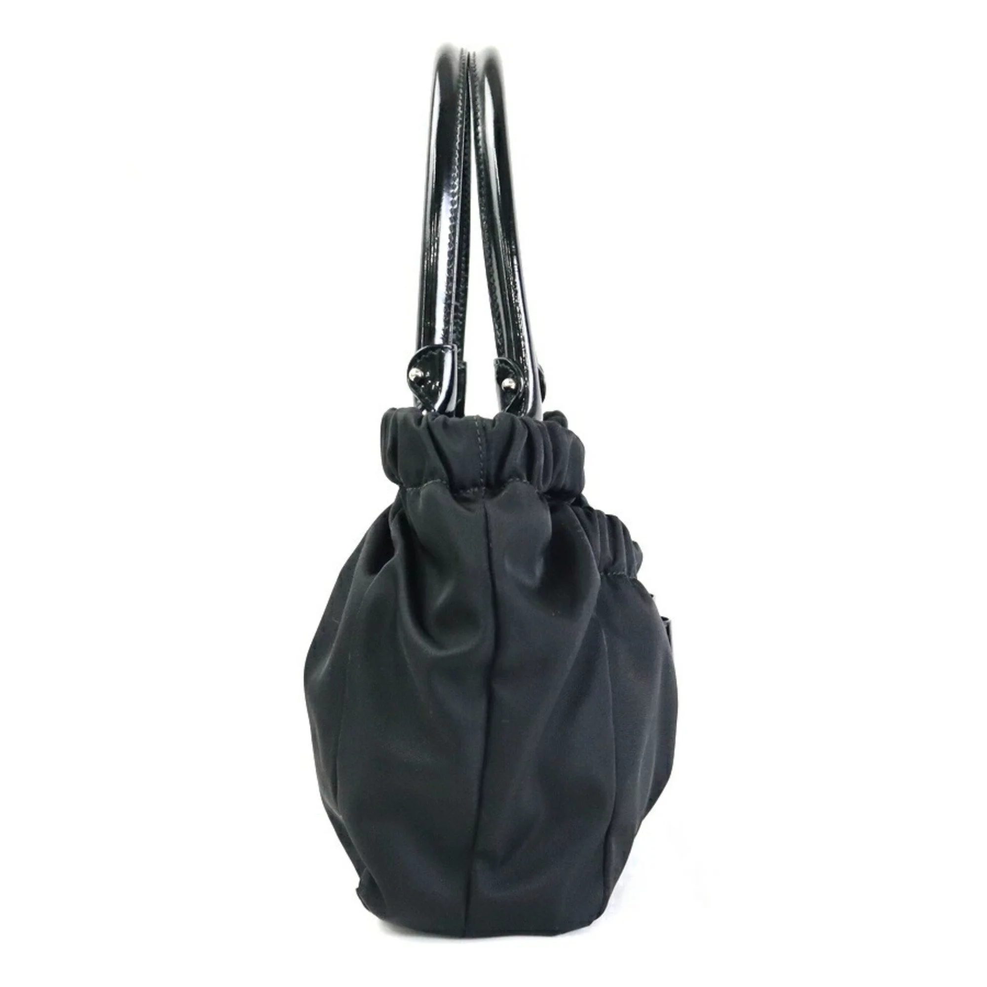 Pre-Owned Salvatore Ferragamo Handbag Valara Ribbon Nylon/Patent Leather Black Silver Ladies (Good)