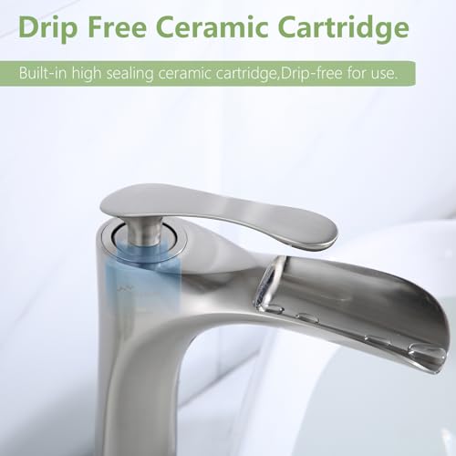 Bathroom Vessel Sink Faucet, Waterfall Oil Rubbed Bronze Bathroom Faucet, Vessel Faucet, Tall Body 1 Hole Single Handle with Pop Up Drain Combo Vanity Mixer Tap Basin Bowl Sink