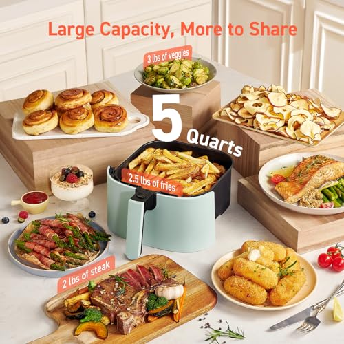 COSORI Air Fryer Pro 9-in-1, Compact 5QT, 450℉: Half Time & Chef-Grade Cook, One-Wipe Clean Glass Panel, 130+ In-App Recipes with Nutritional Info, Nonstick & Dishwasher-Safe Basket, Gray