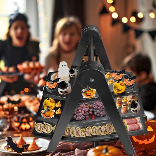 20'' Tall Halloween Party Food Dessert Decor - 3 Tiered Coffin Tray Cupcake Stand - Solid Sturdy Wood Roomy Space Holds More