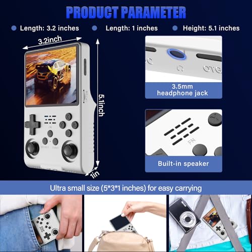 Best brose 30000 Games in 1Handheld Game Console,3.5-Inch IPS Screen Retro Gaming Console,30000 Classic Games, 3800mAh,20＋Mainstream Emulator,Built-in 256G TF Card, White