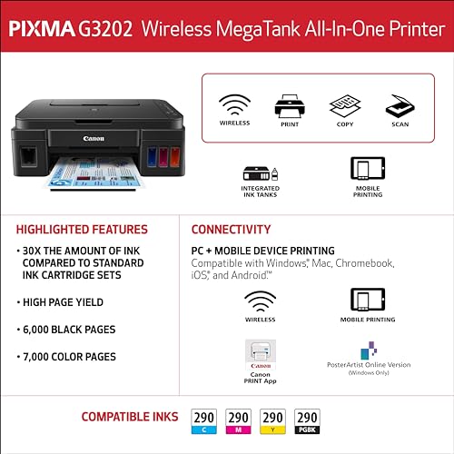 Canon PIXMA G3202 - MegaTank, Wireless All-in-One Printer