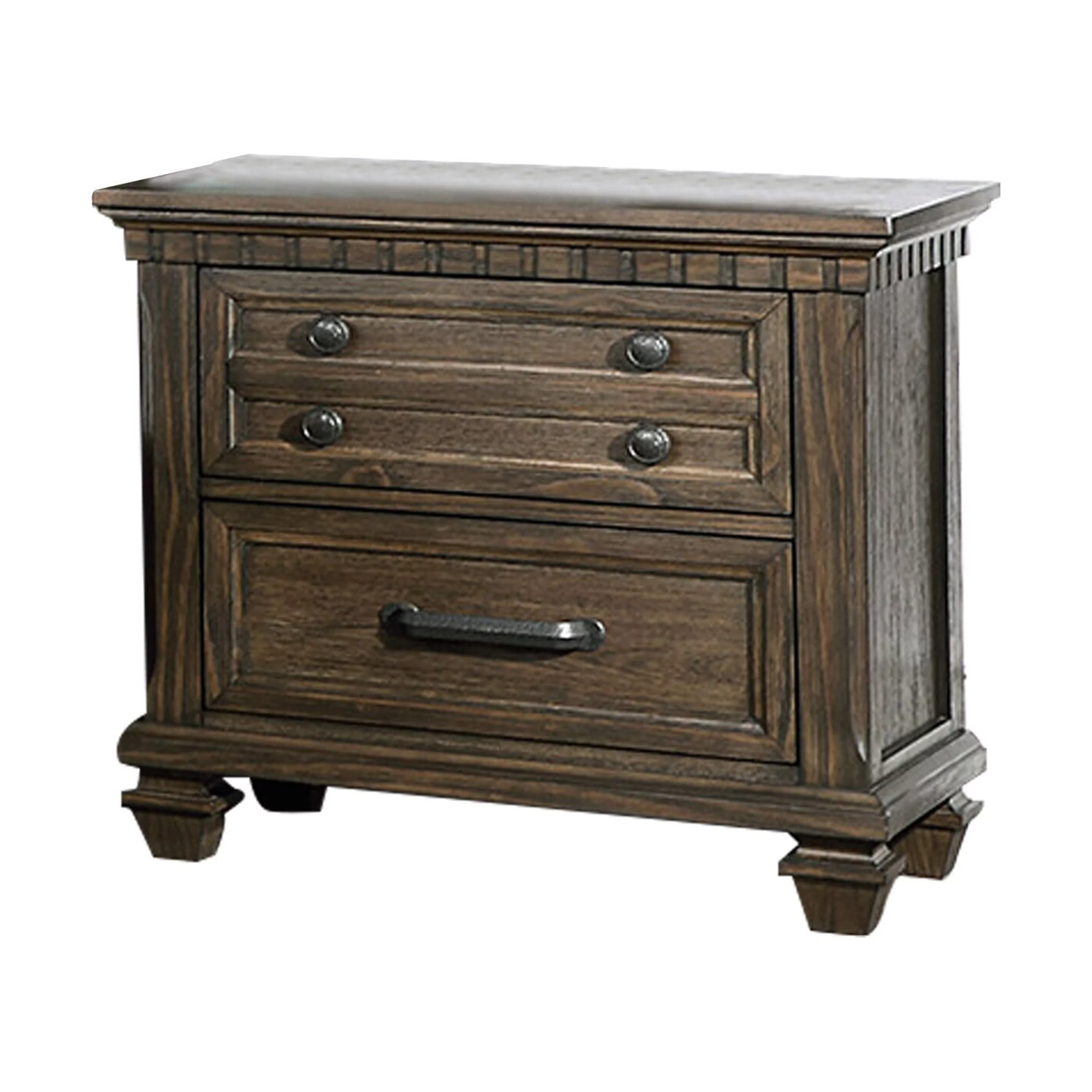 Simple Relax 2-Drawer Wood Nightstand in Rustic Brown Finish
