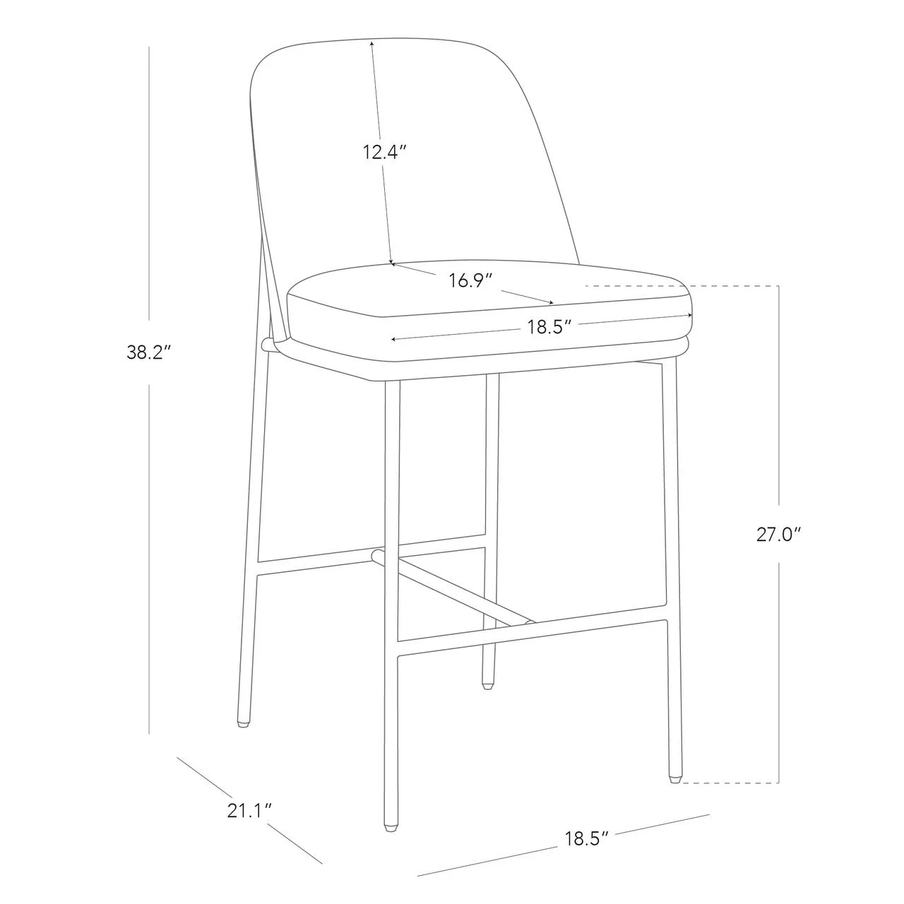 CHITA Modern Counter Height Bar Stool Set of 2, 27 inch Counter Stool with Back & Metal Legs, Faux Leather in Retro Gray