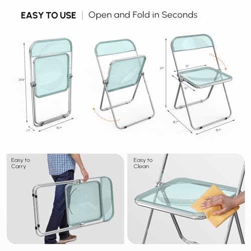 VINGLI Acrylic Folding Chairs 2 Pack, Clear Chair Foldable and Stackable, Plastic Panel & Metal Chrome Frame, Weight Capacity 350 lbs, Transparent