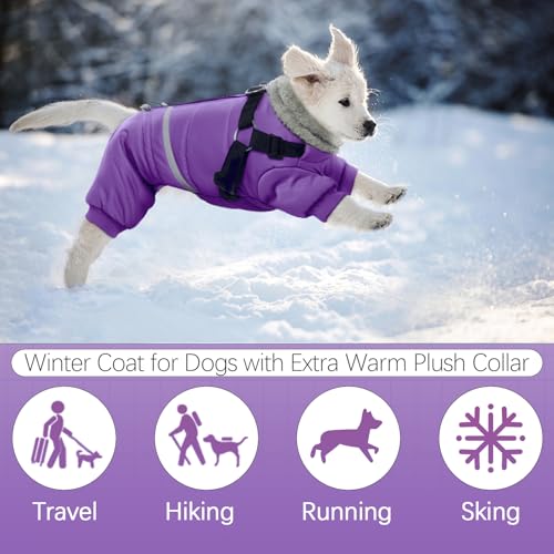 BRKURLEG Black Dog Coat with Harness, Dog Winter Jacket, Dogs Onesie Body Warm Jackets, Small Dogs Winter Coats Reflective Windproof Warm Cold Weather Coats, Pet Waterproof Jacket Hiking XL