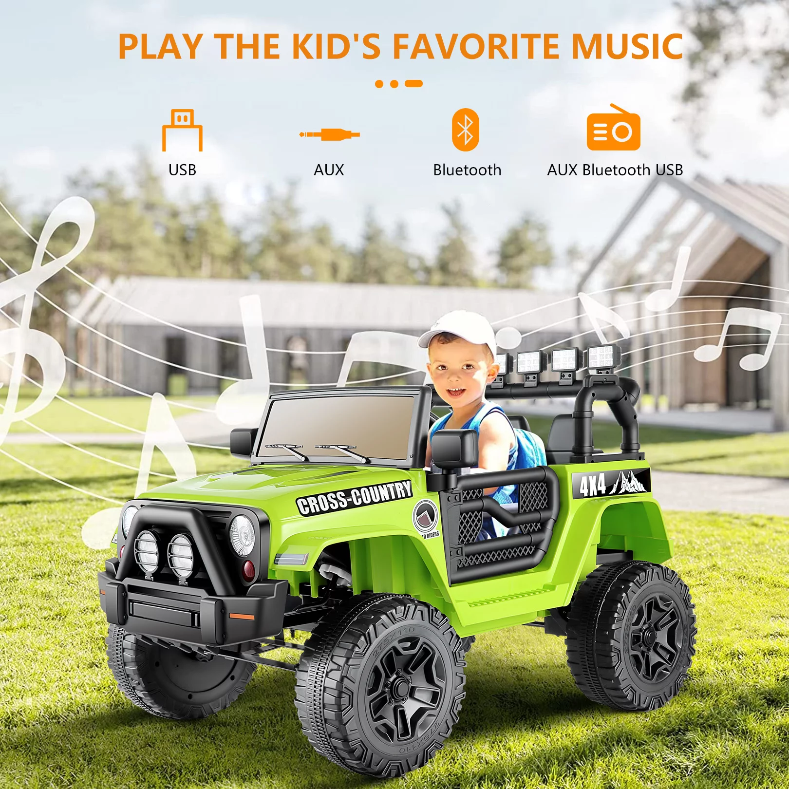 Vibespark 12V Ride On Truck, Kids Electric Vehicles w/ Remote Control, 4.5Ah Powered Electric Ride On Car with Bluetooth Music, Spring Suspension, LED Lights, Kids Ride on Toys - Green