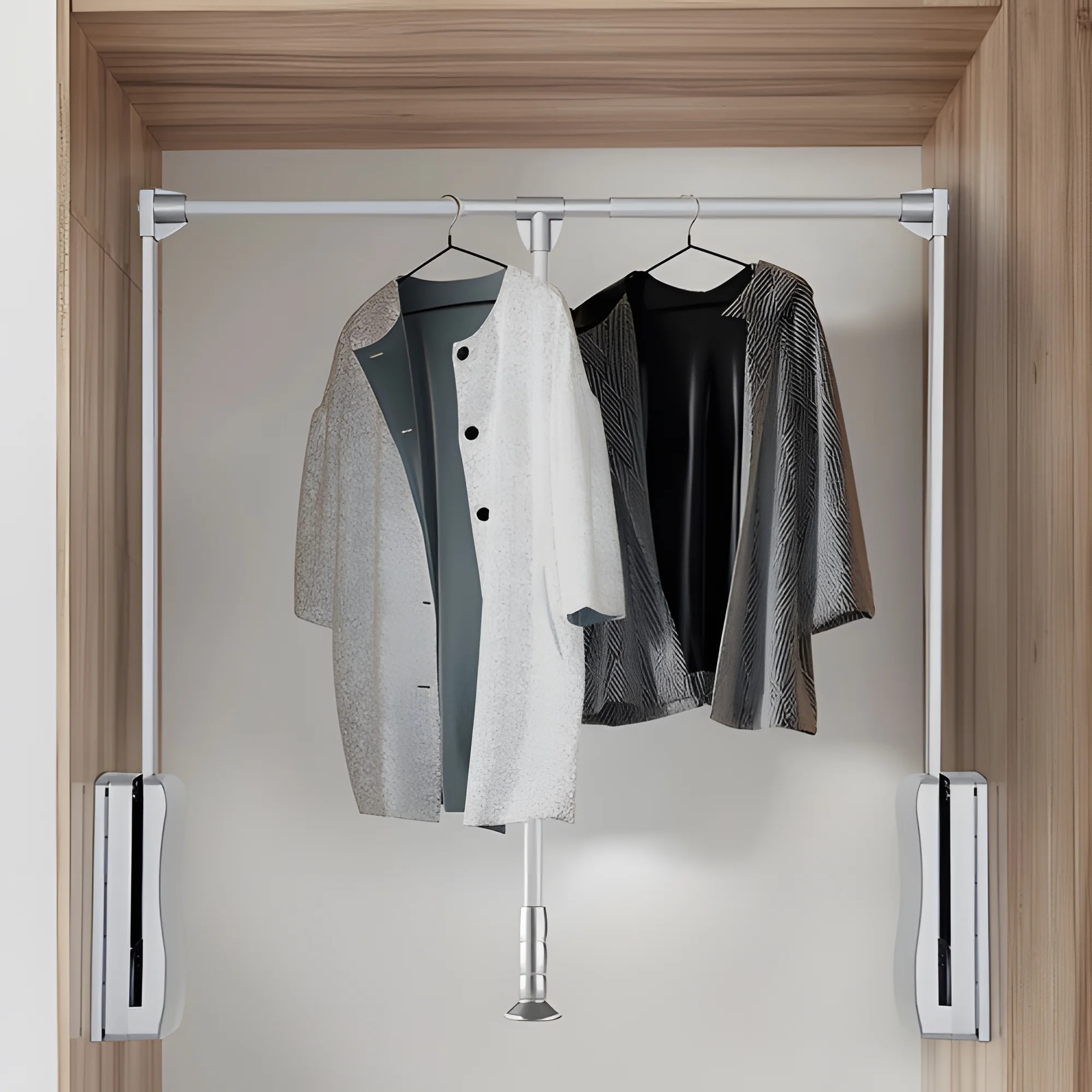 Nisorpa Pull Down Closet Rod, Adjustable 35-46.7 inch, Heavy Duty Wardrobe Hanging Clothes Rail