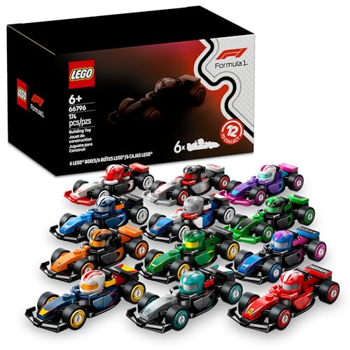LEGO F1 Collectible Race Cars, 6 Pack - Building Set for Boys & Girls, Ages 6+ - Birthday Party Favor or Gift - Mystery Box W/Surprise F1 Car Toys - Travel Toys for Kids - 66796