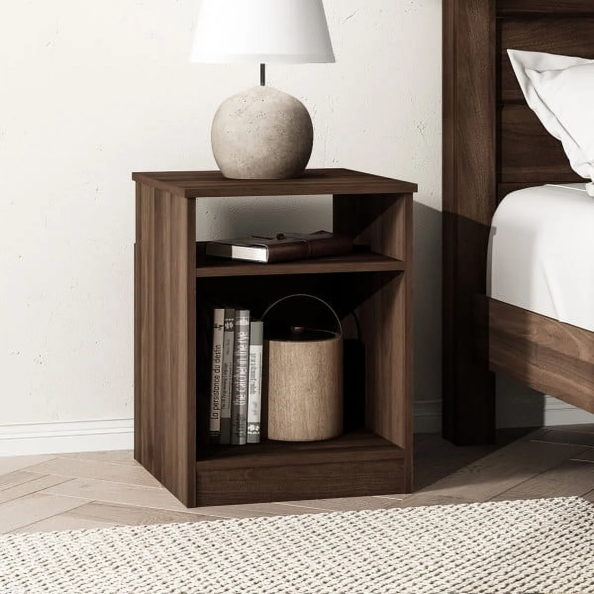 Mainstays Ardent Open Shelf Nightstand, Dark Walnut
