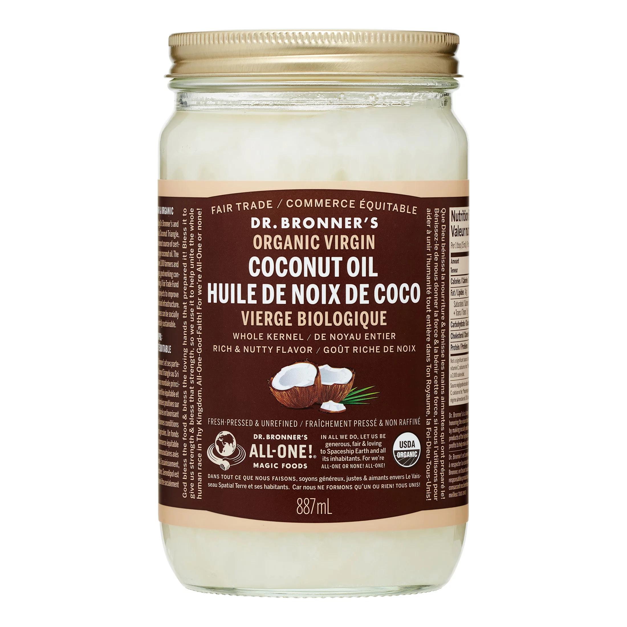 Dr. Bronner's Regenerative Organic Whole Kernel Coconut Oil 30oz