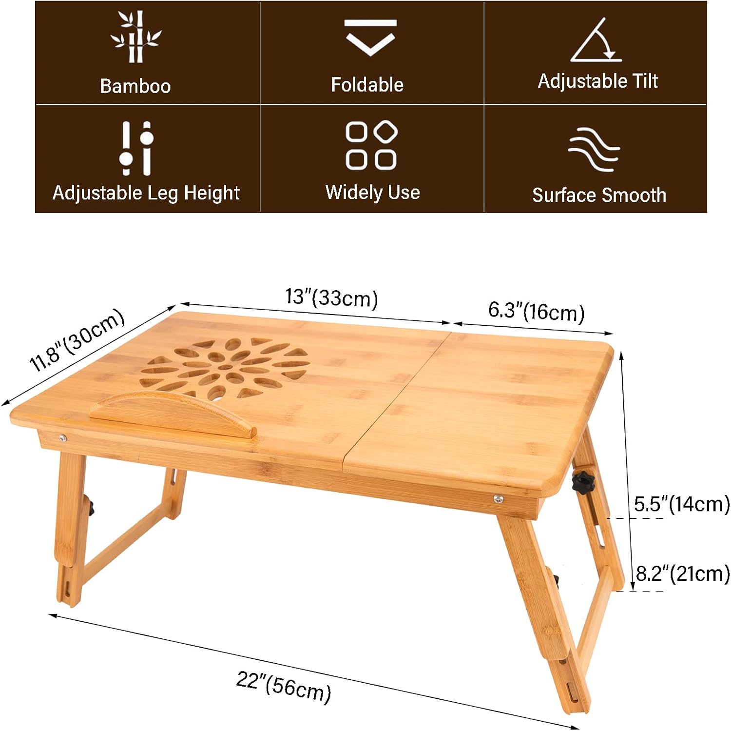 Laptop Desk Table Adjustable Bamboo Foldable Breakfast Serving Bed Tray Stand