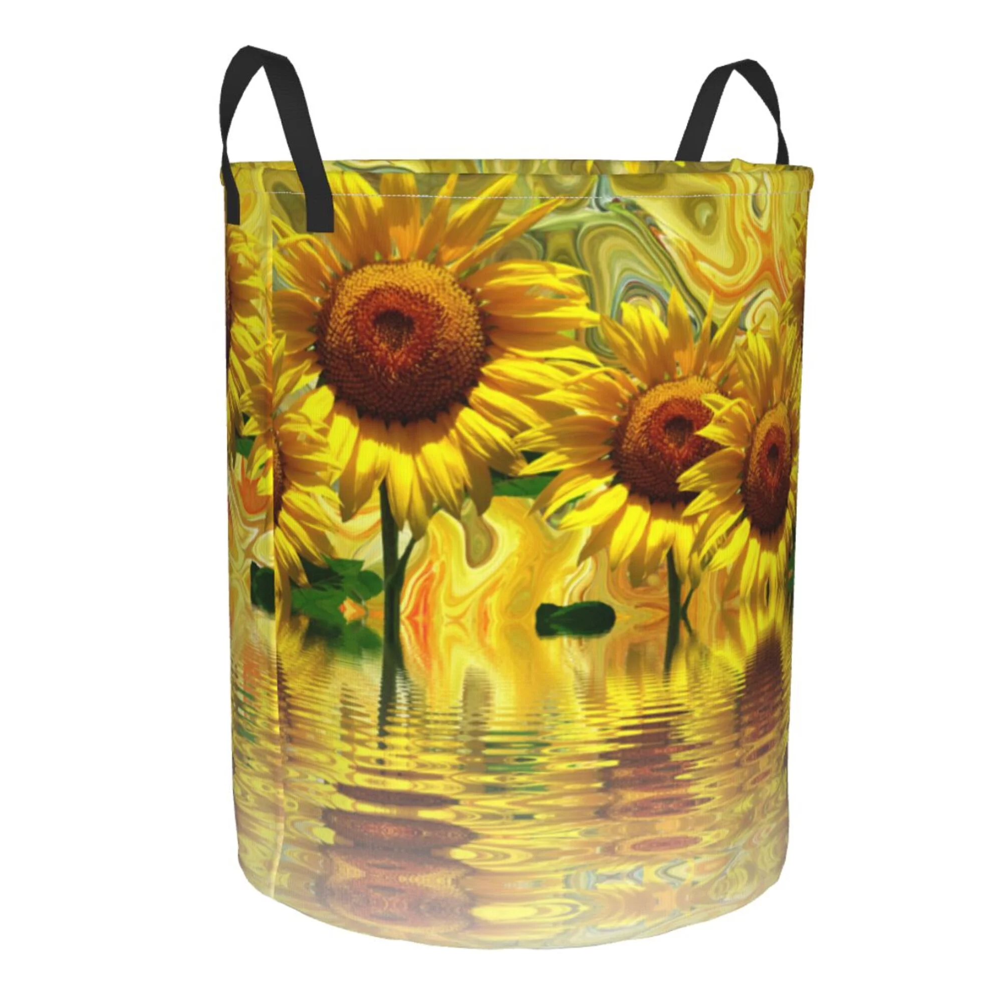 XMXY Round Laundry Basket Organizer, Sunflower Summer Waterproof Collapsible Dirty Clothes Basket Laundry Hamper, Medium Size