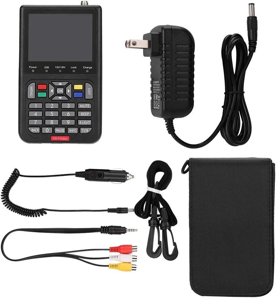 ASHATA 110-240V V8 Satellite Finder HD DVB-S Satellite Finder MPEG-2 MPEG-4 Locator Satellite Signal Meter TV Receiver for Home, Wilderness, or Camping,Black(US)